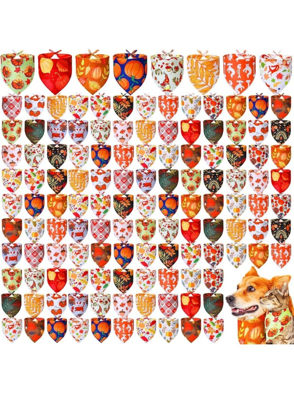 200 Pcs Fall Dog Bandanas Set for Small Medium Pets - Cute Puppy Accessories